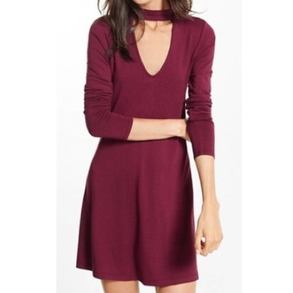 Express Dresses Express Burgundy Dress Keyhole Front Long Sleeve